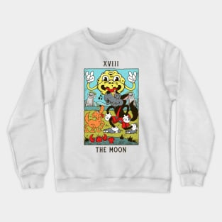 The Moon - Mystical Medleys - Vintage Rubber Hose Cartoon Tarot (white) Crewneck Sweatshirt